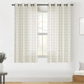 Lightweight Sheer Linen Curtains 63 Inch Length,Boho Grommet Light Weight Curtains for Bedroom Living Room,Light Gray Grey and Cream Ivory