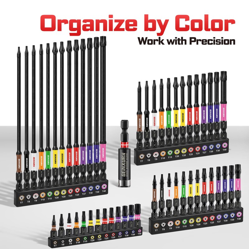 Geinxurn Impact Torx Screwdriver Bits Set, 52Pcs Magnetic(T7-T40) S2 Steel