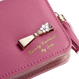 Fair Fairy 151124 Women's Bi-Fold PU Leather Mini Wallet Ribbon Cute Gift, pink, (rose pink)