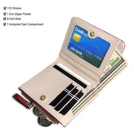 AOXONEL Womens RFID Small Compact Bifold Wallet,Cute Mini Zipper Card Coin Purse for Girls (Red)