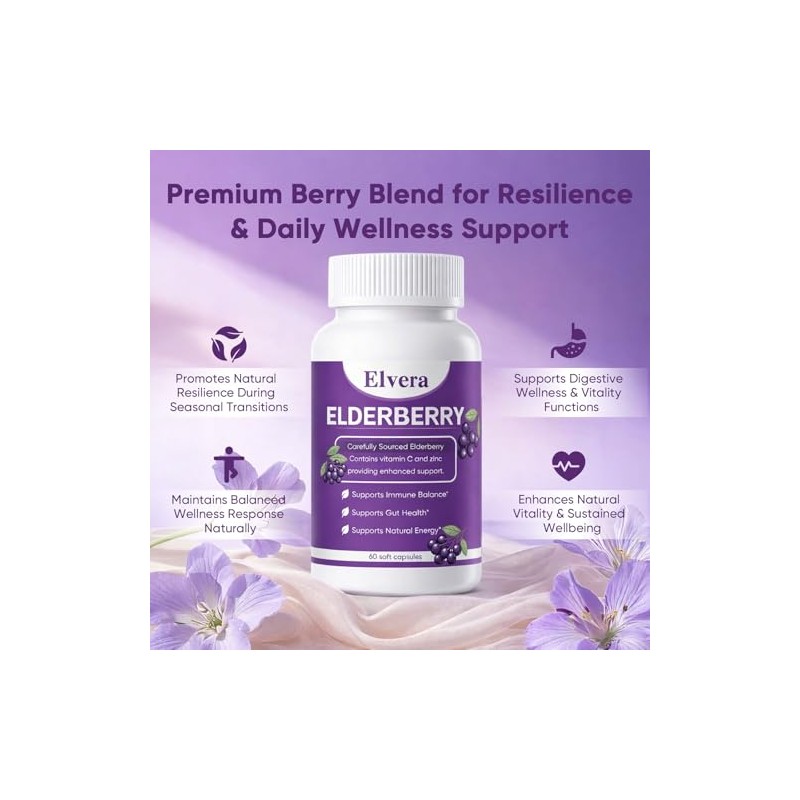 Elvera Gut Support Complex - Organic Black Elderberry Soft Capsules