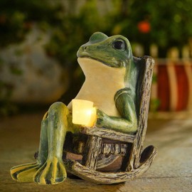 Tirifer Solar Frog Garden Statue, Outdoor Decor Figurine with Solar Light Fairy Garden Accessories Frog Decor for Patio, Balcony, Porch, Yard, Lawn Bedroom