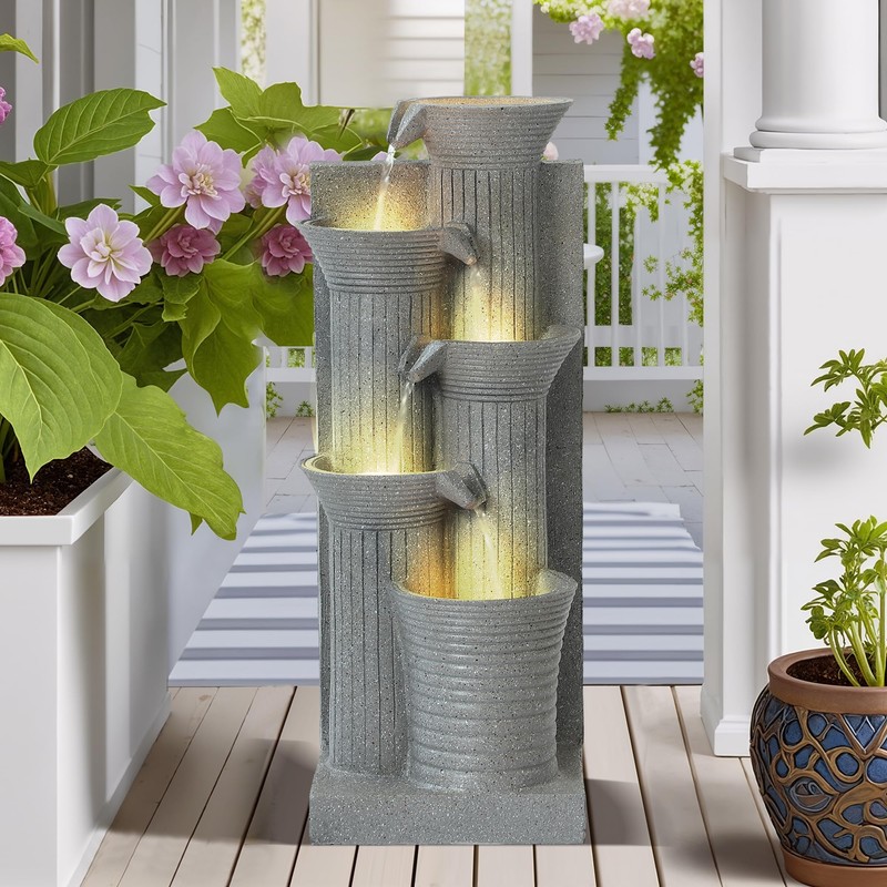5-Tier Cascading Outdoor Water Fountain with LED Lights