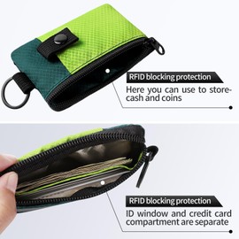 Dixsxusu Minimalist Wallet,RFID Card Wallet with Zipper and ID Holder, Small WaterResistant Wallets with Lanyard Keychain for Men &Women (Olive Green + Dark Green)