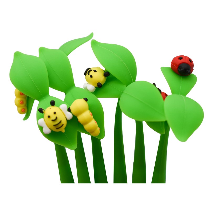Lopenle 6 PCS Novelty Leaf Bendable Pens Simulation Floral Insects