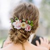Fangsen Pink Rose Gardenia Flower Hair Comb Bridal Headpiece Floral