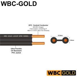 WORLDS BEST CABLES 3 Foot WBC-GOLD-LOCAP-SPKR-10 AWG - Low-Capacitance - Low-Inductance - High Purity OFC - Audiophile HiFi Speaker Cable Pair with Eminence Gold Spade Plugs
