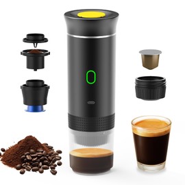 Decdeal Cordless Coffee Machine for Car Home Travel 3 in 1 Electric Coffee Maker Work With Capsule and Ground Coffee 15Bar Mini Cold Brew and Heating Coffee Maker with 150ml Cup