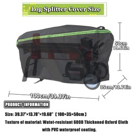 Electric Log Splitter Cover Small 420D Waterproof Oxford Cloth Night Reflective Strip Safety 39.4L×13.7W×19.7H for 5 to7 ton Gas or Electric Log Splitters Weather Protection With Storage Bag (5-7 TON)