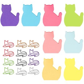 8 Pack Cat Sticky Notes, Novelty Cat Shaped Sticky Notes Cat Post It Notes with 12 Pieces Cute Cat Gifts Paper Clips for Women Home Office School