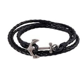 FGT Anchor Braided Leather Wrap Bracelets for Men Women Ship Boat Couple Boyfriend Birthday Anniversary Family Black