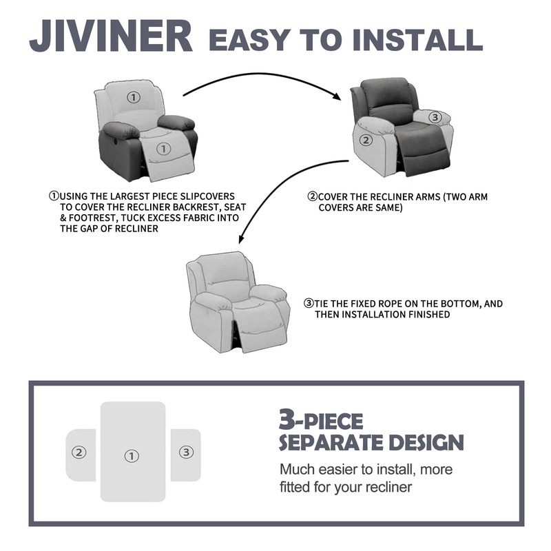 JIVINER Recliner Chair Covers, Jacquard 3 Piece Slipcovers for Recliner