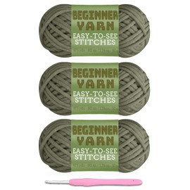 3x50g Beginners Olive Green Yarn, 260 Yards Olive Green Yarn for Crocheting Knitting, Easy-to-See Stitches, Worsted Medium #4, Chunky Thick Cotton Nylon Blend Yarn Yarn for Crocheting