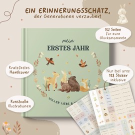 GLÜCKSNEST My First Year Baby Album with 138 Stickers, Baby Book for Entering with Creative Templates, Memory Book Baby & Photo Album Baby for Girls and Boys, Baby Gift Birth