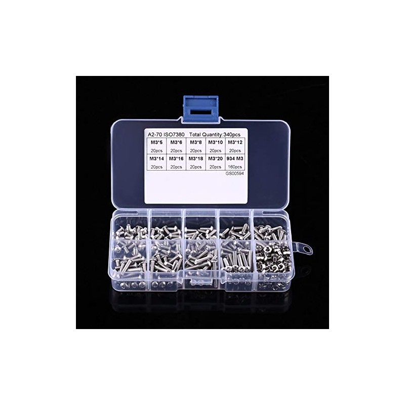 Stainless Steel Screws M3 Set 340 Pieces Button Head Hex