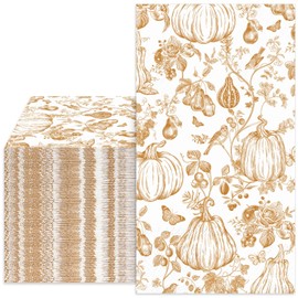 40 Pcs Fall Thanksgiving Guest Napkins Orange Pumpkin Chinoiserie Paper Napkins Autumn Line Drawing Disposable Bathroom Hand Towels for Party Dinner Table Supplies