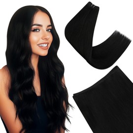 Easyouth Real Hair Wefts, Black Wefts, Hair Extensions, 30 cm, 70 g, #1