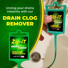 Zip-It Hair Drain Clog Remover, 25-inch Unclogger Tool for Shower, Tub & Sink - Reusable Snake Drain Hair Removal Tool, Flexible Non-toxic - Green (1-Pack)