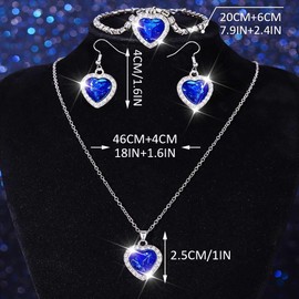 Unicra Heart Silver Jewelry Set Rhinestone Necklace Earrings Bracelet Sets Prom Formal Bridal Wedding Jewelry Sets for Women and Brides (Blue)