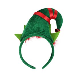 JNGUOSICN 2Pcs Christmas Headband Santa Hat Elf Hat Headband Pointed Hat Hairhoop with Feather Bowknot Christmas Head Boppers Fancy Dress Costume Accessory Xmas Novelty Hair Accessories Decor