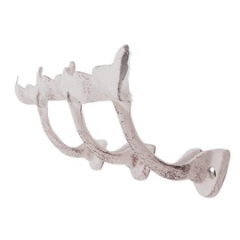 Distressed White Whale Tail Cast Iron Wall Hooks, Wall Mounted for Hanging Coats, Purses, Towels, Hats, Beach Themed Wall Décor, Set of 3, 4.75 Inches High