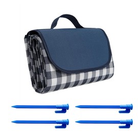 MEMOFYND 1 Piece Blue Picnic Mat with 4 Blue Ground Studs, Waterproof Outdoor Rug, Foldable and Portable, Suitable for Camping, Parks, Gardens, Beaches and Outdoor Use.