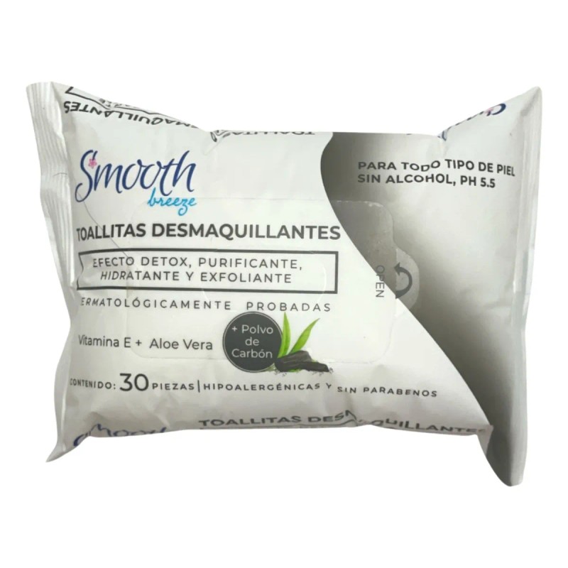 Toallitas Desmaquillantes Smooth Breeze Polvo Carbón Pack 24
