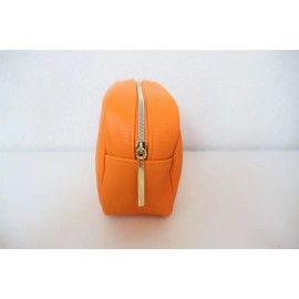 Lancôme New LANCOME Cosmetic Bag Clutch Travel Bag Orange/White Faux Leather - Orange