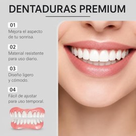 Dentadura Postiza Ajustable, Dentaduras Postizas Flexible de Silicona con Gel de Ajuste, Prótesis Dental Temporal Cosmética para Adultos y Sonrisa Est