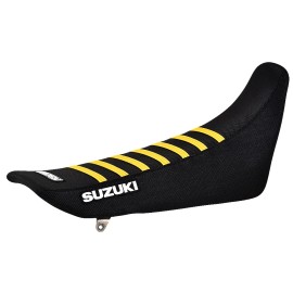 Suzuki DRZ 250 Gripper Seat Cover 2001- 2018 Black / Yellow Ribs / Logo #169