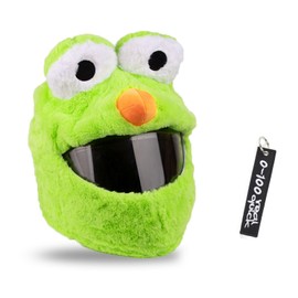 x xotic tech Motorcycle Street Bike Helmet Cover Sleeves Cartoon Fluffy Plush Lightweight Full Face Protection Cover Accessory for Christmas Hat, Fun Riding Gear Gift w/Keychain (Green Big Eye)