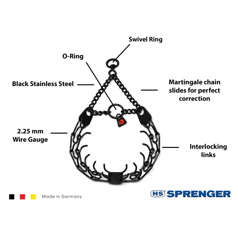 Herm Sprenger Black Stainless Steel Prong Dog Training Collar with