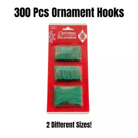 300Pcs Ornament Hooks Green Christmas Tree Hanger 200 Small 100 Big