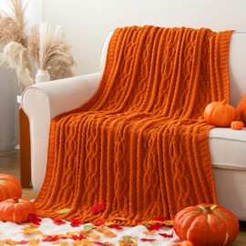 BATTILO Home Burnt Orange Chenille Throw Blanket for Couch, Super Soft Cozy Fall Thorw Blanket, Fall Decor Knitted Throw Blankets for Bed Sofa Living Room, 51"x67"