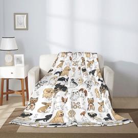 Manta de franela suave para sofá, cama, viajes, sala de estar y decoración del hogar, acogedora manta ligera y cálida esponjosa para adultos, mujeres y niñas (50 x 40 pulgadas, I Love Dogs)