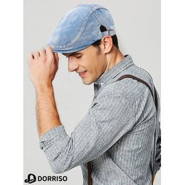 DORRISO Vintage Men's Flat Cap Peaked Cap Lightweight Comfortable Flat Cap Driving Cabbie Driving Hat Newsboy Cap Travel Leisure Holiday Flat Cap, Blue C