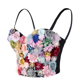 ELLACCI Women's 3D Floral Bustier Crop Top Wedding Party Club Bra Tops Medium Black