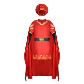 Medieval Royal King Costume Set with Cape, Red and Gold Robe, Waistband, Hat, Gloves, Black Oversleeves, Complete Adult Cosplay Outfit (Farquaad's 6 PCS Costume Set, Small)