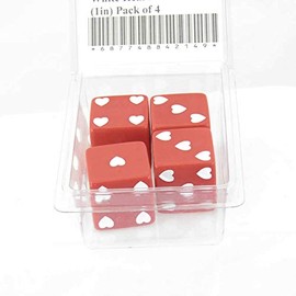 Red Sweetheart Dice with White Hearts D6 25mm (1in) Pack of 4 Wondertrail