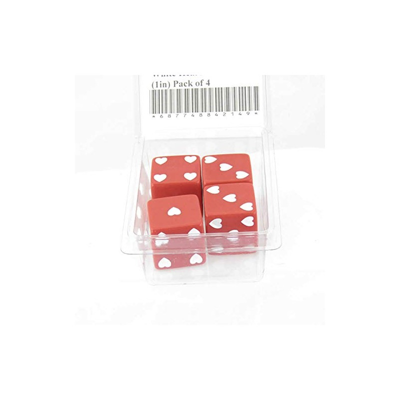 Red Sweetheart Dice with White Hearts D6 25mm (1in) Pack