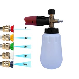 EQUIPMAXX Foam Cannon Kit 1L Adjustable Snow Foam Bottle with 1/4 Inch Quick Connector and 5 Pressure Washer Nozzle Tips Set (Orifice 5.0)