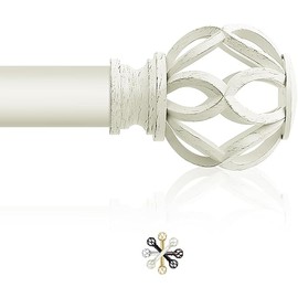 White Decorative Farmhouse Curtain Rod:36-88"Adjustable Heavy Duty Single Window Curtain Rod for Bedroom Living Room,Antique White Boho Rustic Drapery Rods with Vintage Twist Finial Easy Install