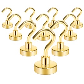 Neosmuk Magnetic Hooks,30lb+ Heavy Duty Earth Magnets with Hook for Refrigerator, Extra Strong Cruise Hook for Hanging, Magnetic Hanger for Cabins, Grill (Golden, 10 Pack)