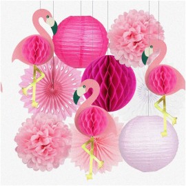 Ziluxe Flamingo Fiesta: Vibrant Tropical Party Kit with Pom Poms, Paper Flowers, Tissue