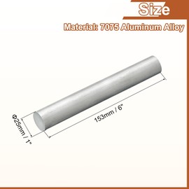sourcing map 1"(25mm) Dia Round Aluminum Rod, 6"(153mm) Long 7075 Aluminum Round Rod Solid Lathe Bar Stock for Industry Construction DIY Crafts
