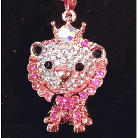 Betsey Johnson 3D Pink LION King LEO Zodiac Sign Rhinestone Betsey Johnson ASTROLOGY Necklace