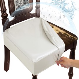 WUSOUPU Waterproof Dining Chair Seat Covers Leather Kitchen Seat Covers, Stain Resistant Stretch Chair Seat Covers for Dining Room Chairs Set of 6, Rear Covered Washable Dining Chair Covers Cream