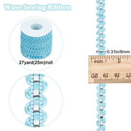 GORGECRAFT 27.3Yds RIC Rac Trim Braided Ribbon 0.3" Wave Sewing Bending Fringe Trim Metallic Yarn Lace Ribbons Light Sky Blue Wrapping Fabric Elastic Ribbon for Clothes Sewing Flower Making Wedding