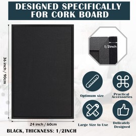 Teling Cork Bulletin Board 36" x 24" Large Wood Framed Cork Board with Pins, Eye Bolts, Screws, Notice Pin Board Hook Wall Mounted Corkboard for Home School Office Walls (Black Frame)