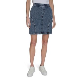 Andrew Marc Women's Woven Faux Denim Pull On Skirt, Navy